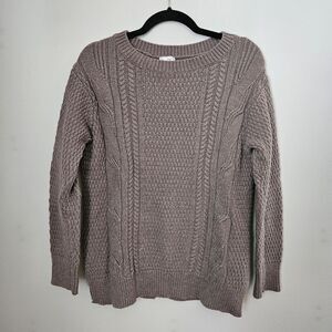 GAP Sweater Crewneck Boyfriend Cable Knit Mushroom Brown Casual Comfy Neutral